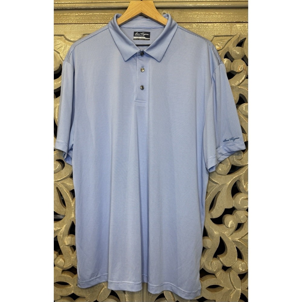 Ben Hogan Performance Golf Polo Shirt Men's XL Blue Micro Stripe Short Sleeve